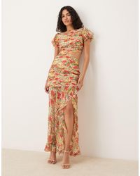 ASOS - Robe longue à taille basse et découpe avec fronces au niveau du buste - imprimé fleurs - Lyst