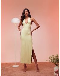 Oh Polly - Mei Split Halterneck Maxi Dress - Lyst