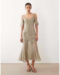 Pretty Lavish - Cold Shoulder Drop Hem Sheer Maxi Dress - Lyst
