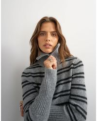 TOPSHOP - Pull en maille à rayures avec demi-zip et col cheminée en laine colore - Lyst