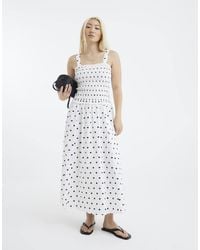 River Island - Polka Dot Shirred Midi Dress - Lyst