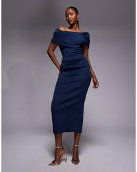ASOS - Ruched Off The Shoulder Midi Dress - Lyst