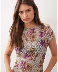 ASOS - Co-ord Printed Lace Baby Tee - Lyst
