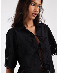 ONLY - Embroidery Details Tie Front Top Co-Ord - Lyst