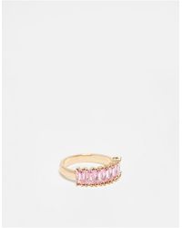 ASOS – er ring mit rosa zirkonia-schmucksteinen im baguette-schliff - Weiß