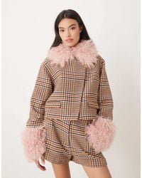 ASOS - Blazer d'ensemble habillé en tweed à carreaux avec col en fausse fourrure - Lyst