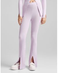 Bershka Knitted Rib Detail Pants With Split Detail - Purple