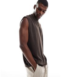 ASOS - Camiseta Marrón Oscuro Sin Mangas Extragrande De Tejido Efecto Lino De - Lyst