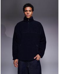 ASOS - Relaxed Zip Through Funnel Neck Borg Sweatshirt - Lyst