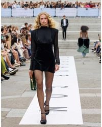 TOPSHOP - Vestido Corto De Manga Larga Con Hombreras De Terciopelo Y Chifón De - Lyst