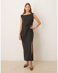 Mango - Boat Neck Sleeveless Midi Dress With Slit - Lyst