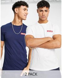 Levi's - Confezione da 2 t-shirt blu navy/bianca con riquadro del logo piccolo - Lyst