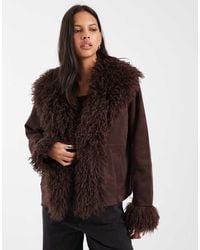 Pieces - Faux Fur Trim Short Penny Lane Coat - Lyst