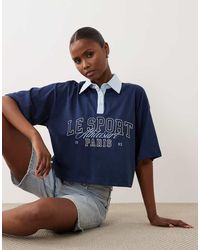 The Frolic - Exclusive Cotton 'sport' Graphic Contrast Collar Cropped Polo Top - Lyst