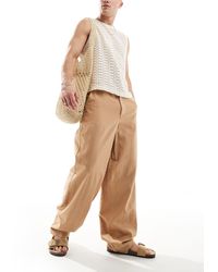 ASOS - Wide Linen Chino Trousers - Lyst