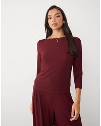 ASOS - Lounge Geribde Mix & Match Pyjamatop Met Boothals En 3/4-Lengte - Lyst