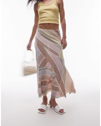 TOPSHOP - Falda midi a rayas multicolores con diseño efecto retales cosidos y acabado efecto lavado - Lyst