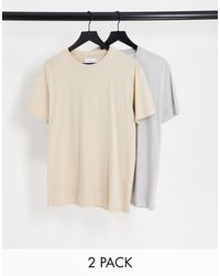 TOPMAN - Confezione da 2 t-shirt classiche color pietra e grigio chiaro - Lyst