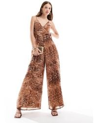 ASOS - V Neck Sheer Panel Chiffon Jumpsuit - Lyst
