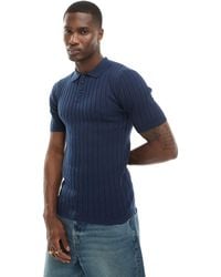ASOS - Muscle Lightweight Knitted Rib Revere Polo T-shirt - Lyst