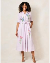 Hope & Ivy - The Merrin Embellished High Neck Shirt Dress With Tie Waist - Lyst