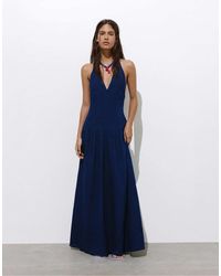 Pull&Bear - Robe longue dos nu en jean - foncé - Lyst