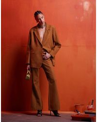 ASOS - Pantalones De Sastre Color Óxido De Corte Acampanado De Antelina De (Parte De Un Conjunto)-Marrón - Lyst
