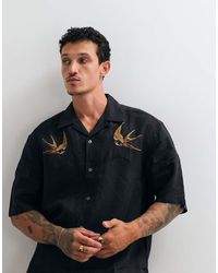 AllSaints - Avia Short Sleeve Embroidered Sparrow Linen Shirt - Lyst