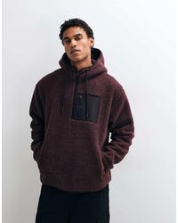ASOS - Relaxed Borg Quarter Zip Hoodie With Nylon Pockets - Lyst
