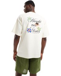 SELECTED - T-shirt oversize pesante color crema con stampa floreale sul retro - Lyst