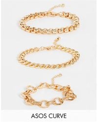ASOS Asos Design Curve Pack Of 3 Bracelets Mixed Vintage Style Chain - Metallic