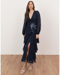 Maya - Floral Embellished Twist-Front Long Sleeve Tiered Midaxi Dress - Lyst