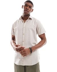 JJ Rebel - Chemise à manches courtes en lin mélangé - beige - Lyst