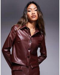 ASOS - Camisa Corta De Manga Larga Y Corte Cuadrado De Tejido Efecto Cuero De (Parte De Un Conjunto) - Lyst