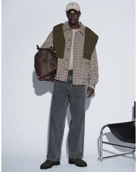 TOPMAN - Relaxed Fit Faux Wool Check Harrington With Double Zip - Lyst