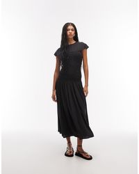 ASOS - Crew Neck Midi Dress With Popcorn Shirred Bodice - Lyst