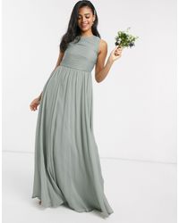asos design bridesmaid pleated bodice maxi dress with flutter sleeve