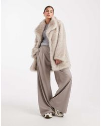 South Beach - Tipped Long Pile Faux Fur Collar Mid Length Jacket - Lyst