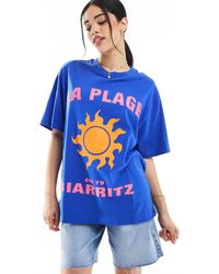 ASOS - Oversized Linen Look T-shirt With La Plage Sun Graphic - Lyst