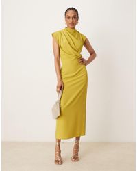 ASOS - Asos Design Tall High Neck Sleeveless Midi Dress With Draped Neck - Lyst