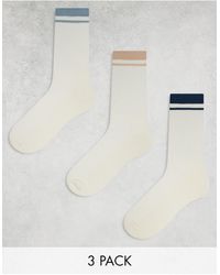ASOS - Confezione da 3 paia di calzini crema con finiture colorate - Lyst