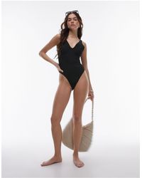 TOPSHOP - Rib Plunge Swimsuit With Scoop Back - Lyst
