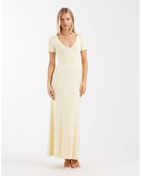 4th & Reckless - Fine Knit V Neck Seam Front Detail Maxi Dress - Lyst