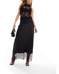 Y.A.S - Satin Lace Trim Maxi Skirt With Side Slit - Lyst