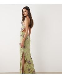 ASOS - Asos Design Tall Ditsy Embellished Bias Semi Sheer Chiffon Maxi Dress With Open Back - Lyst