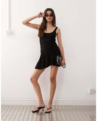 Lioness - Field Of Dreams Scoop Neck Ruched Bodice Pleated Hem Mini Dress - Lyst