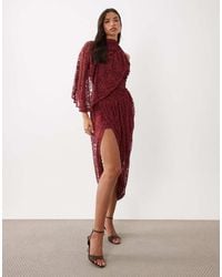 ASOS - Floral Lace Midi Dress With Asymmetric Cape Sleeve - Lyst