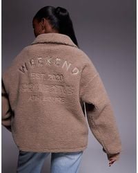 ASOS - Weekend Collective Borg Half Zip Fleece With Embroidered Back Detail - Lyst