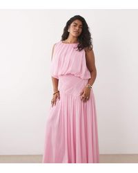 ASOS - Asos Design Curve Draped Gauged Ruched Waist Detail Maxi Dress - Lyst