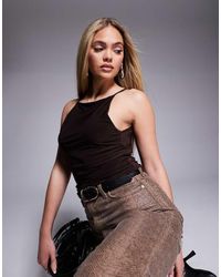 ASOS - Top A Doppio Strato Stile Anni '90 Color Cioccolato Con Spalline Sottili E Scollo A Barchetta - Lyst